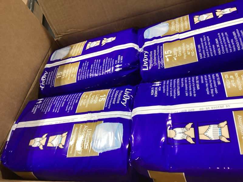 Condition photo showing New/Like New for LivDry Large Ultimate Adult Incontinence Underwear, High Absorbency, Leak Cuff Protection, L, 60-Pack Large (60 Count)