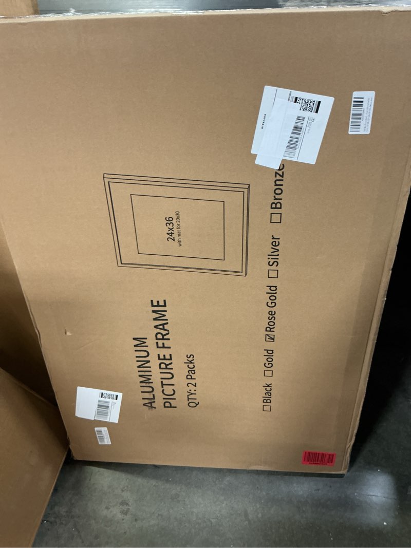 Condition photo showing New/Like New for 24x36 metal picture frame for wall with mat for 20x30, 24''x36'' aluminum photo frames with tempered glass for home decor, minimalist modern poster frame horizontally vertically set of 2, rose gold rose gold 24''x36''-2p real glass