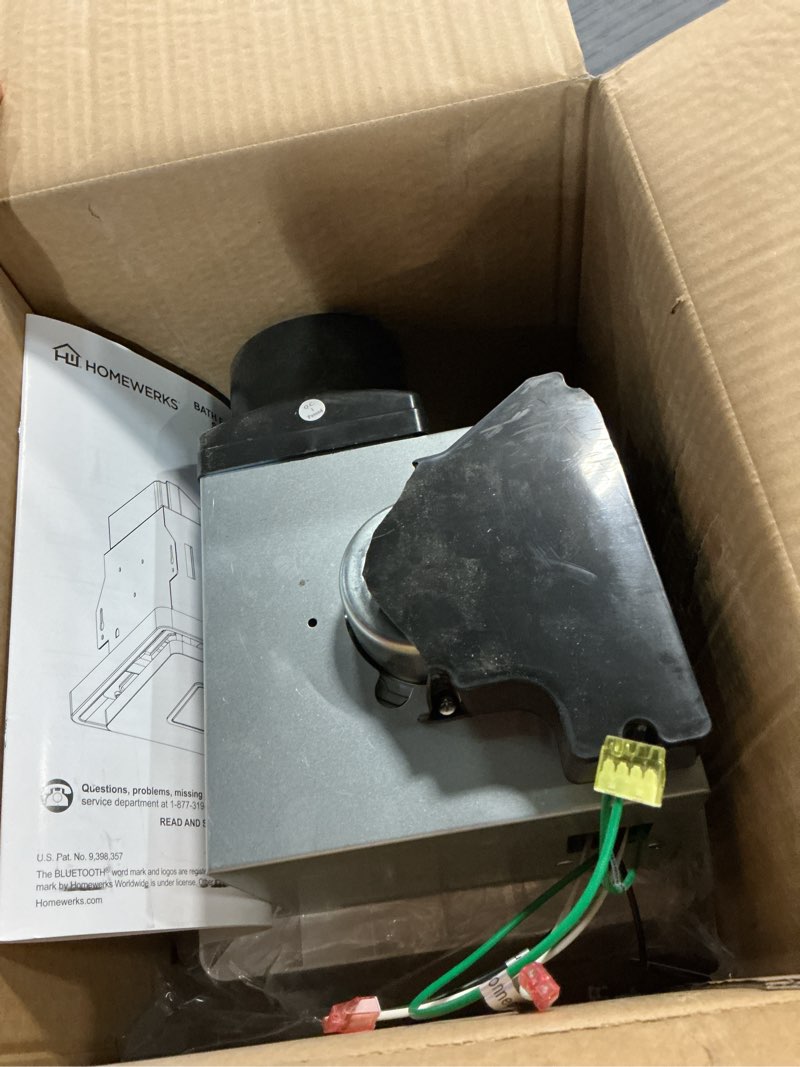 Condition photo showing As Is for home netwerks 80 cfm 1.5 sones bathroom exhaust fan with bluetooth speaker and light