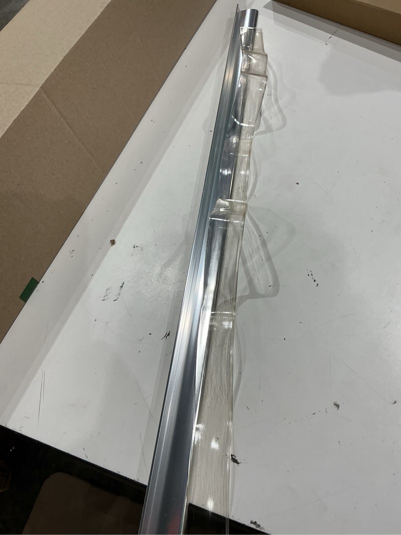Condition photo showing As Is for hicarer 30'' chrome framed shower door replacement drip rail with vinyl sweep, shower door water deflector with bottom seal, applied mounting tape and screws (silver)