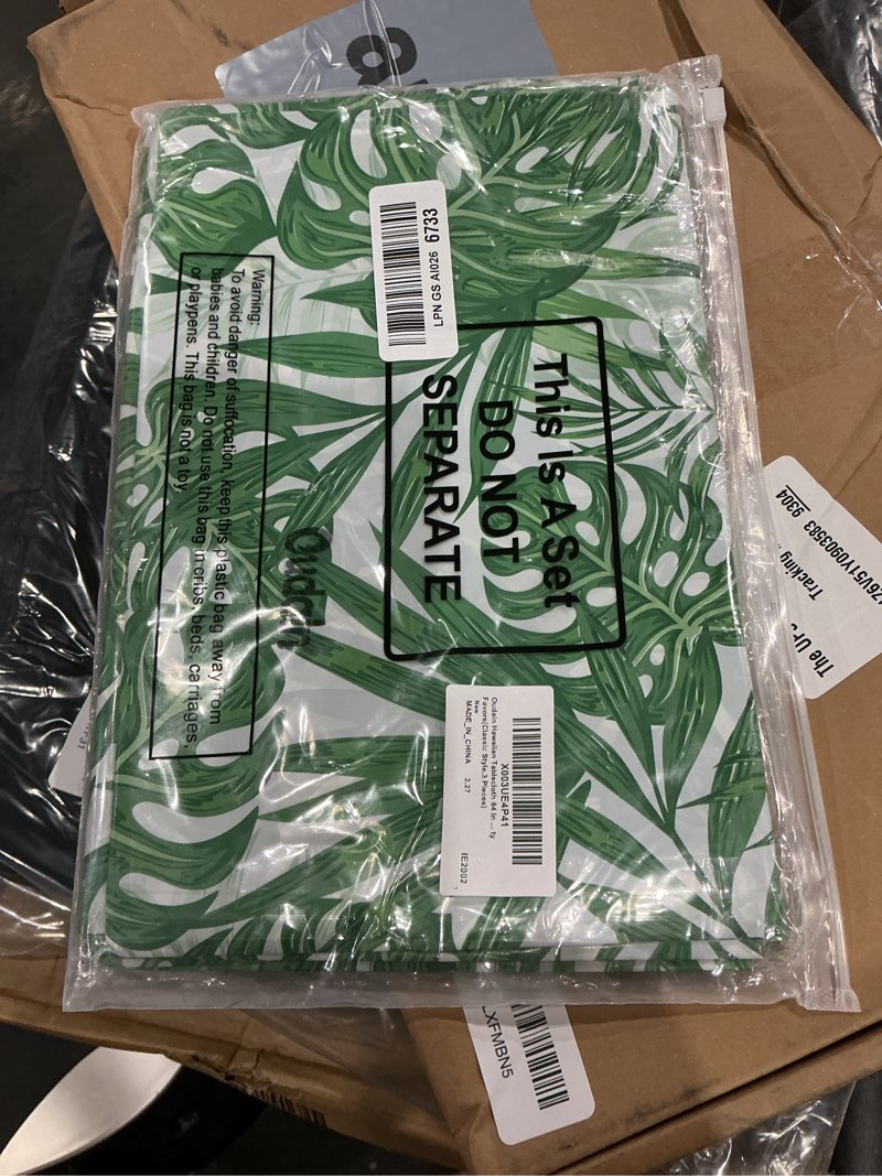 Condition photo showing New/Like New for oudain hawaiian tablecloth 84 inch safari aloha luau tropical round table cloth plastic disposable palm summer green jungle leaves table cover for beach birthday party favors (classic styleclassic style )