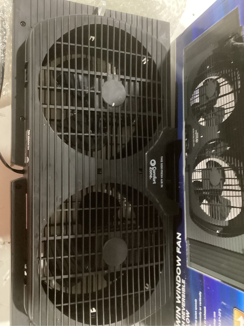 Condition photo showing Good Condition for Comfort Zone Window Fan for Bedroom, 9 inch 3 Speed Dual Fans with Auto-Locking Expanders, Window Exhaust Fan, Removeable Bug Screen, Black Black 3-Speed