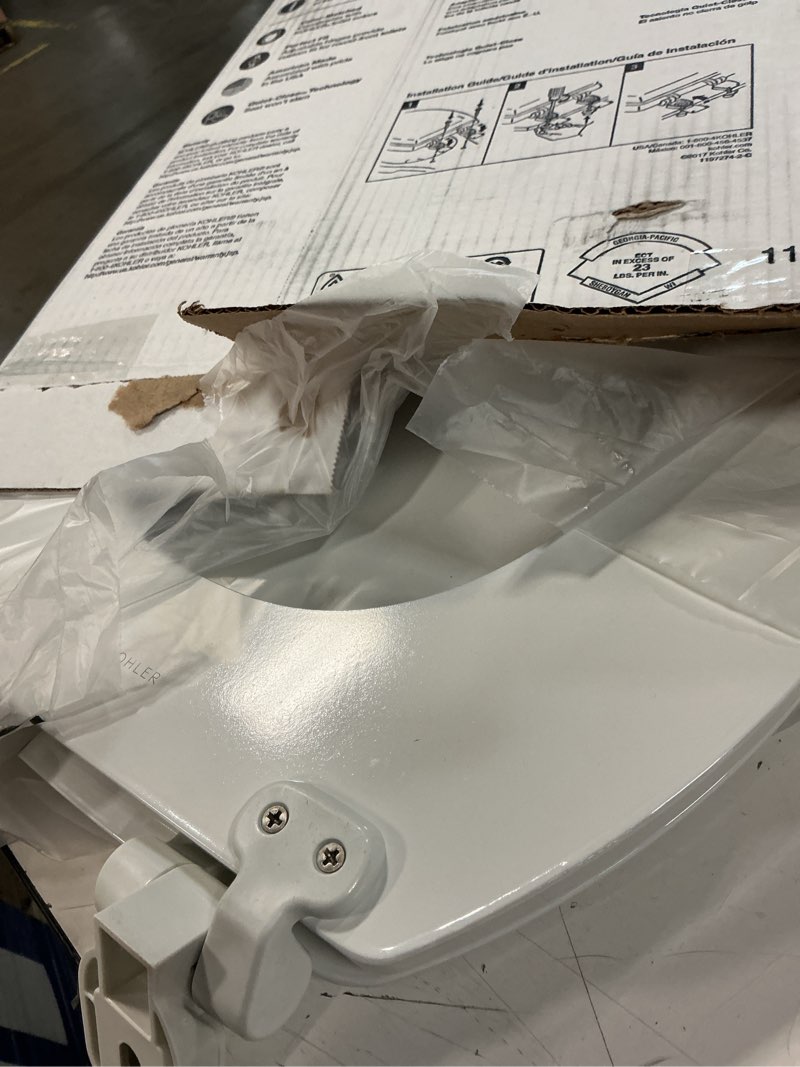 Condition photo showing Good Condition for KOHLER Stonewood Quiet-Close, Round Toilet Seat Soft Close, Durable Wood, Easy Installation, Universal Fit, Home Essentials, White Finish, K-20467-0 White Round Double-Hinge