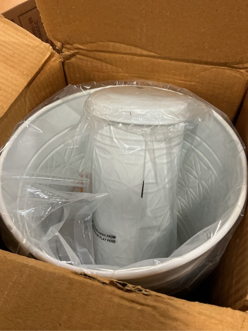 Condition photo showing Good Condition for autumn alley white farmhouse bathroom trash can and toilet bowl brush with holder - white bathroom accessories set for charming bathroom décor