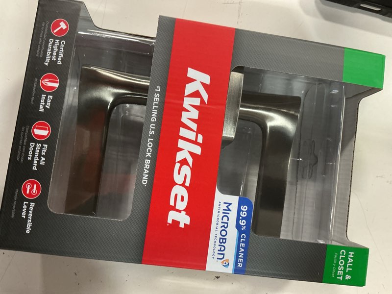 Condition photo showing New/Like New for kwikset signature series tripoli satin nickel interior hall/closet passage door handle