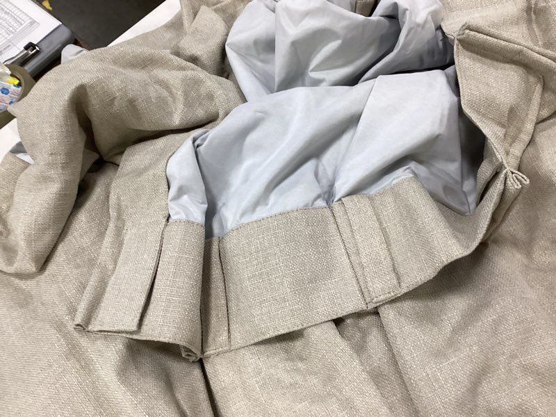 Condition photo showing As Is for (one curtain, size unknown) 100% blackout curtains 84 inch length 2 panels set farmhouse style for bedroom windows/living room thermal insulated neutral boho drapes linen blend natural ivory 7ft long hook belt pleated/back tab natural linen 50\\\"w x 84\\\"l (pack of 2)