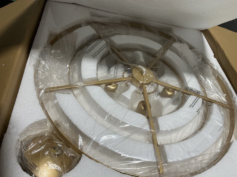Condition photo showing Good Condition for hlmrchen 24" capiz shell chandelier, 5 light gold dining room light fixture modern coastal chandeliers for bedroom bathroom kitchen and foyer(white seashell lighting fixtures) gold white 5 light capiz shell chandelier