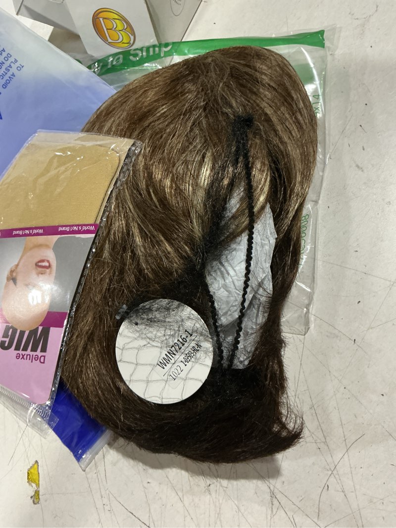 Condition photo showing As Is for sevencolors short brown wigs for white women pixie cut wigs with blonde highlights natural looking synthetic short hair wig for women brown with highlights