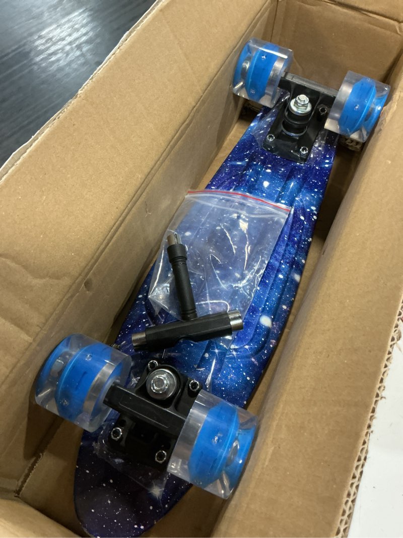 Condition photo showing Good Condition for nattork skateboards 22 inch mini cruiser skateboard complete retro skate boards with colorful light up wheels for kids girls boys beginners dark blue