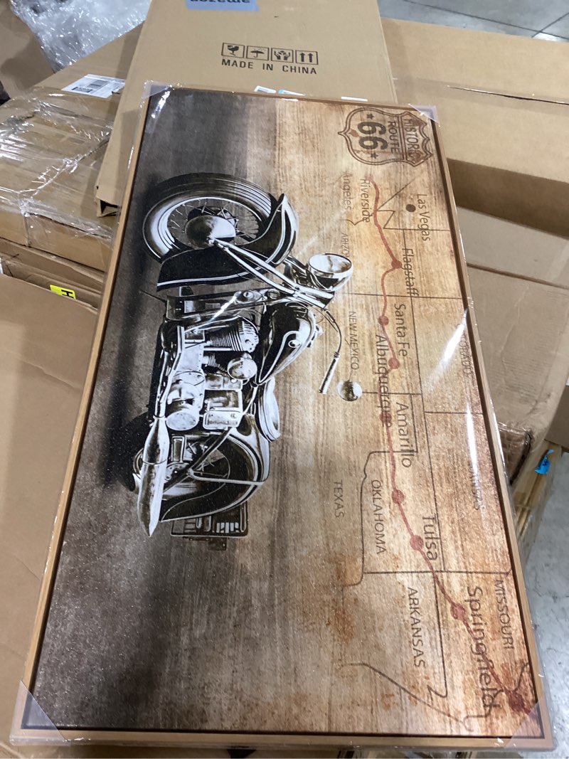 Condition photo showing New/Like New for Framed Motorcycle Canvas Wall Art - Historic Route 66 Retro Vehicle Pictures for Men Boys Bedroom Wall Decor Modern Motorcross Canvas Print Artwork Home Office Wall Decoration 20" x 40" Vintage Motorcycle Journey Framed 40"L x 20"W