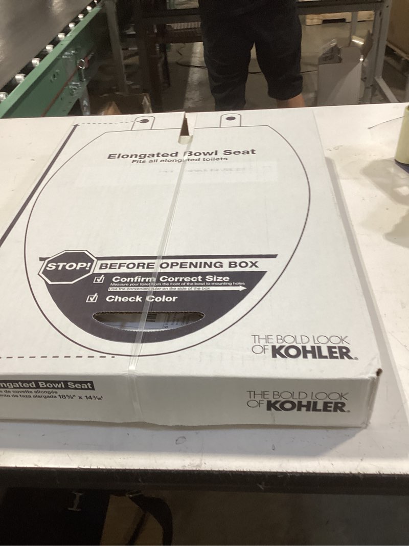 Condition photo showing New/Like New for kohler 4636-rl-96 cachet readylatch elongated toilet seat slow close soft close, toilet seat quiet lid, contoured grip-tight bumpers installation hardware, apartment essentials, biscuit biscuit elongated ready latch