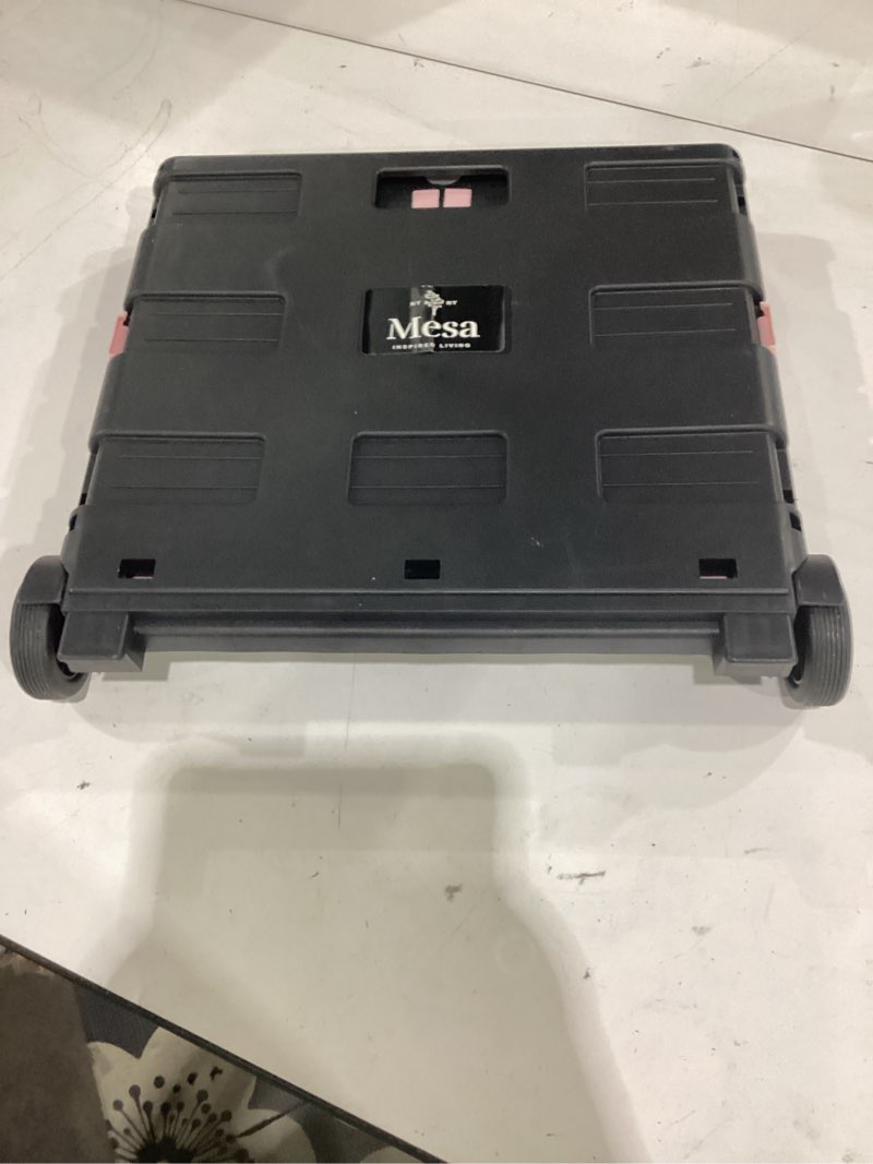 Condition photo showing Good Condition for inspired living collapsible folding utility cart, heavy-duty rolling crate with 360° wheels, telescoping handle, hidden lid, holds 200 lbs, black