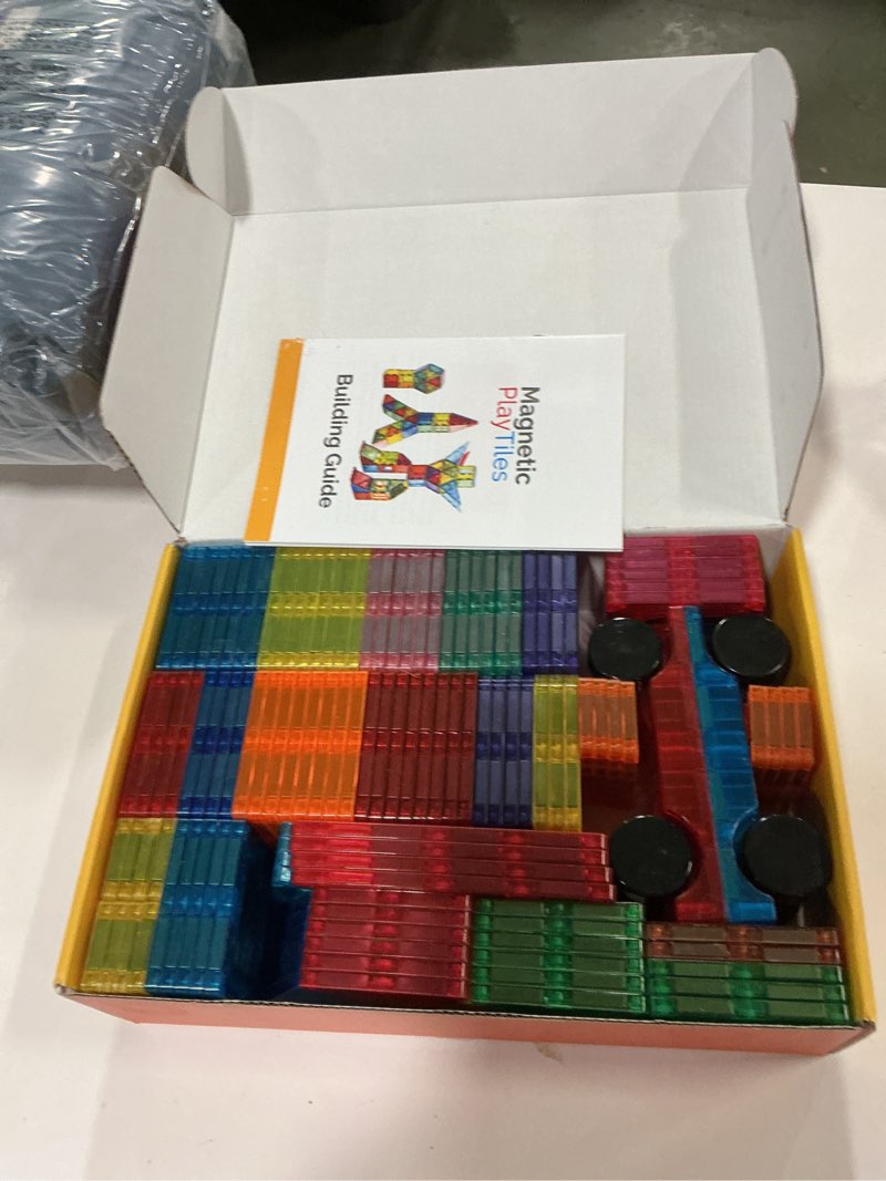 Condition photo showing New/Like New for Gemmicc Magnetic Tiles, Deluxe 136 PCS Building Blocks Magnet Toys for Kids,3D Magnet Puzzles Stacking Blocks for Boys Girls,Huge Set with 2 Cars