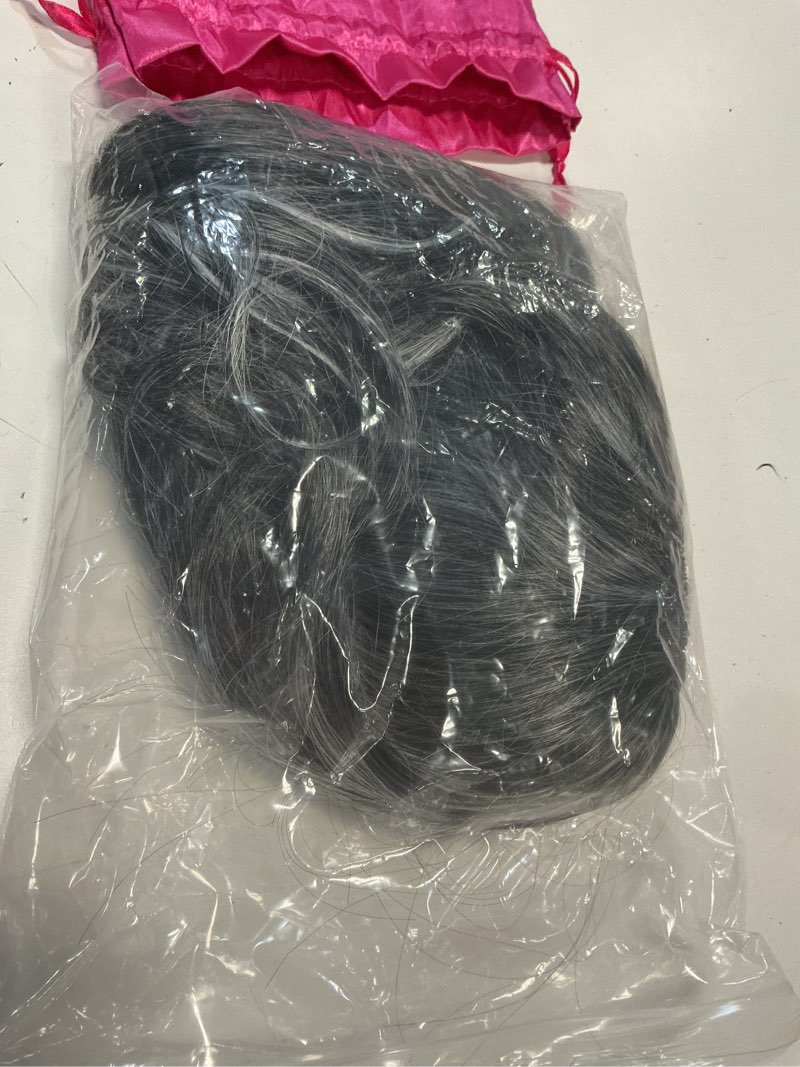 Condition photo showing As Is for dark gray highlight wigs for women long layered wavy wig with curtain bangs synthetic wig black mixd dark grey highlight curly butterfly shaggy grey layered hair for women daily party use 24inch dark gray highlight 24 inch