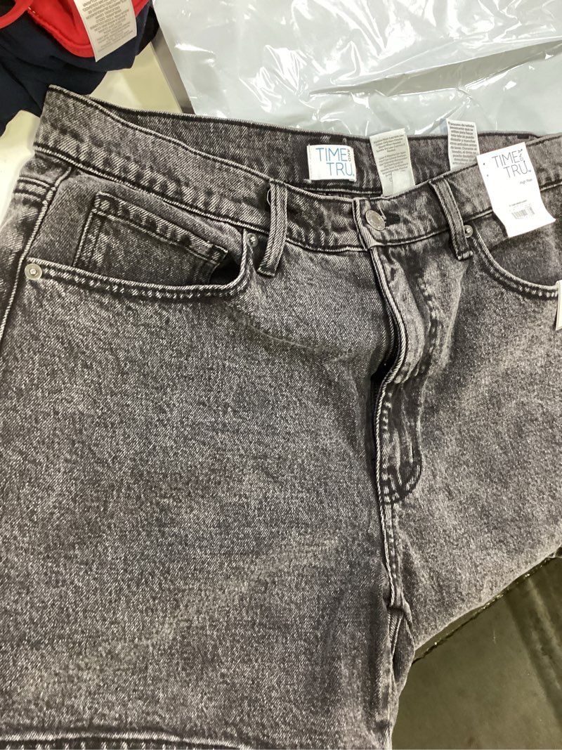 Condition photo showing Good Condition for time and tru women's high rise denim shorts, 5" inseam size 12