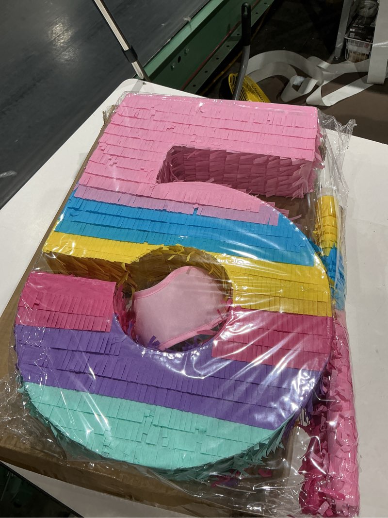 Condition photo showing Good Condition for pcfing 20 inch number 5 piñata candy color with 30 inch piñata stick blindfold confetti for boys girls adults birthday party decorations, anniversary celebration, fiesta