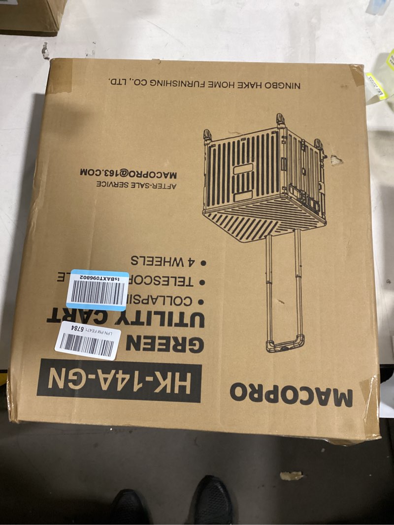 Condition photo showing New/Like New for Folding Utility Cart Portable Rolling Crate Handcart Shopping Trolley Collapsible Tool Box, with Lid, Basket on 4 Rotate Wheels, for Grocery, Office, Teacher, Travel Shop Move Luggage (Green)