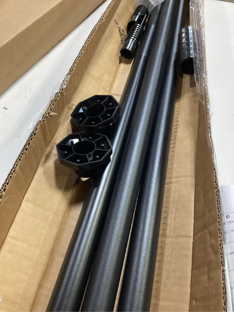 Condition photo showing As Is for tension curtain rod 51-128 in (4-10ft), long curtain rods no drilling for windows, heavy duty outdoor curtain rod for patio renter friendly, adjustable tension rod diameter 1.26 in, black 51-128 inches black