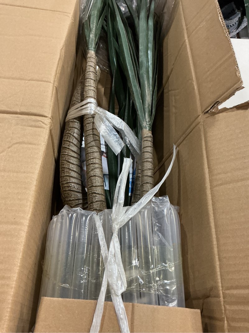 Condition photo showing New/Like New for artificial plant 4.8ft faux dracaena tree, fake potted yucca tree with wood trunk & white tall planter, indoor tropical floor plant decorative evergreen for living room entryway porch office dracaena tree 4.8ft