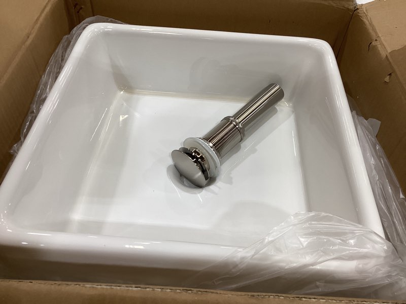 Condition photo showing Good Condition for kraus kcv-120 square ceramic bathroom sink, white modern white