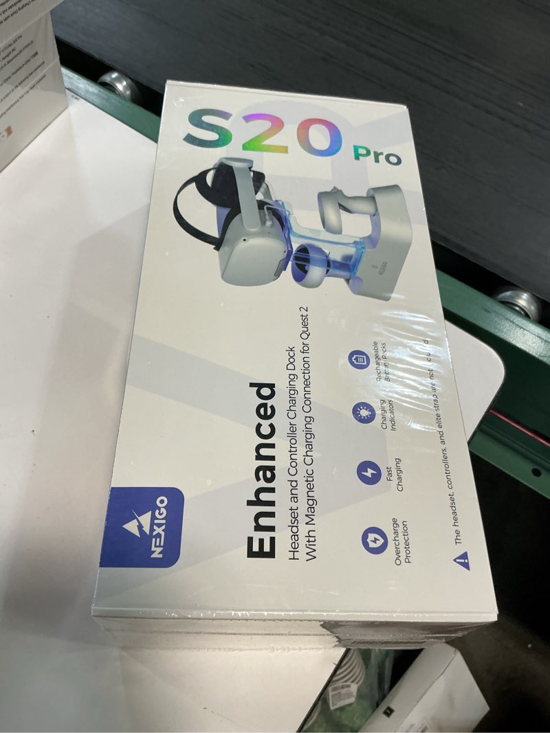Condition photo showing New/Like New for nexigo enhanced charging dock with led light [on/off] for oculus quest 2, [support elite strap with battery], headset display holder and controller mount, 2 rechargeable batteries, usb-c charger