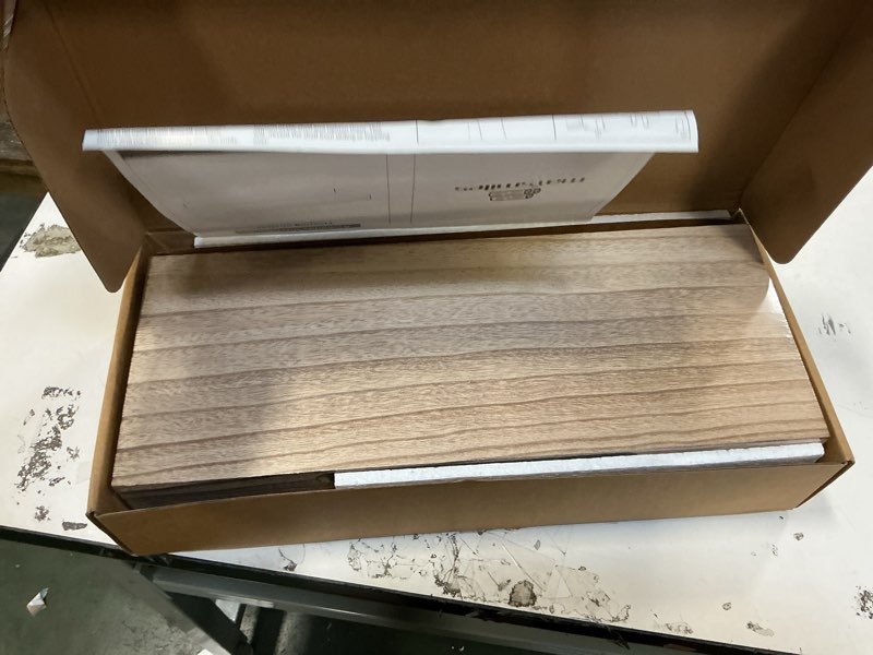 Condition photo showing New/Like New for Marsmiles Wood Floating Shelves for Wall Set of 3, 17 Inch Wide Rustic Wooden Floating Shelves, Invisible Wall Mounted Display for Living Room Bedroom Kitchen Bathroom Office, Carbonized Black 17inch, Set of 3 Carbonized Black