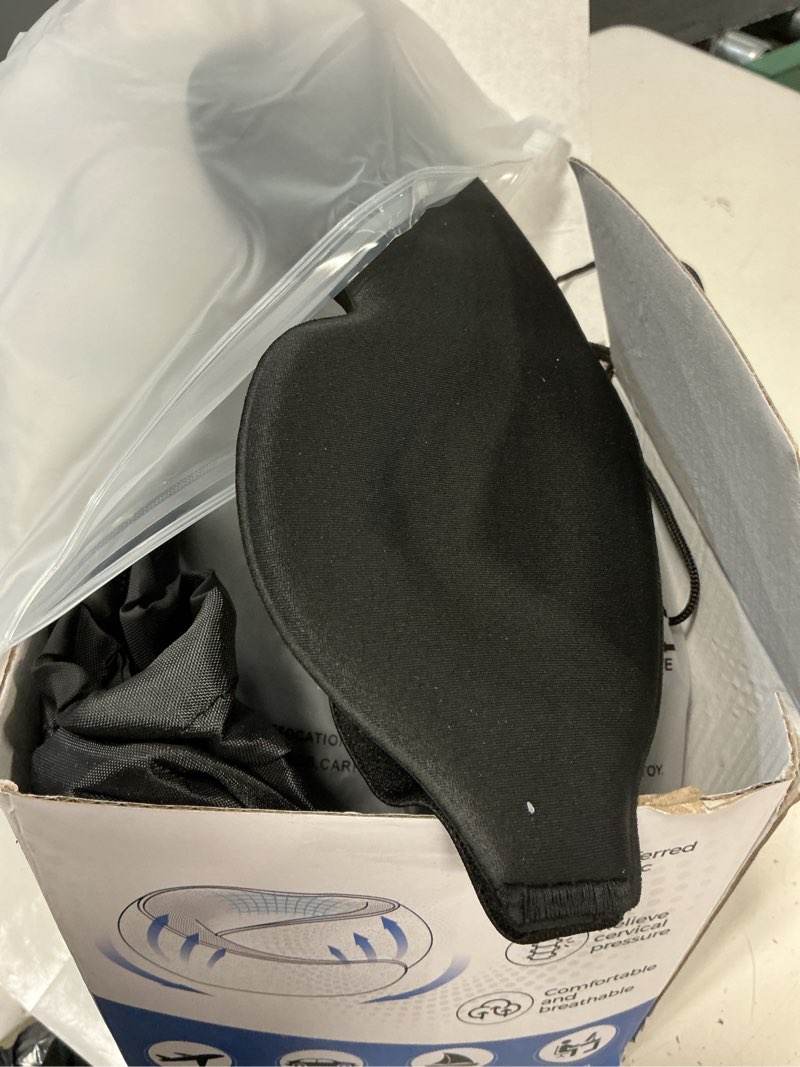 Condition photo showing Good Condition for purroch g-shape memory foam travel neck pillow - 100% pure foam ergonomic support with eye mask & ear plugs for airplane flights, car trips & office naps, beige gray