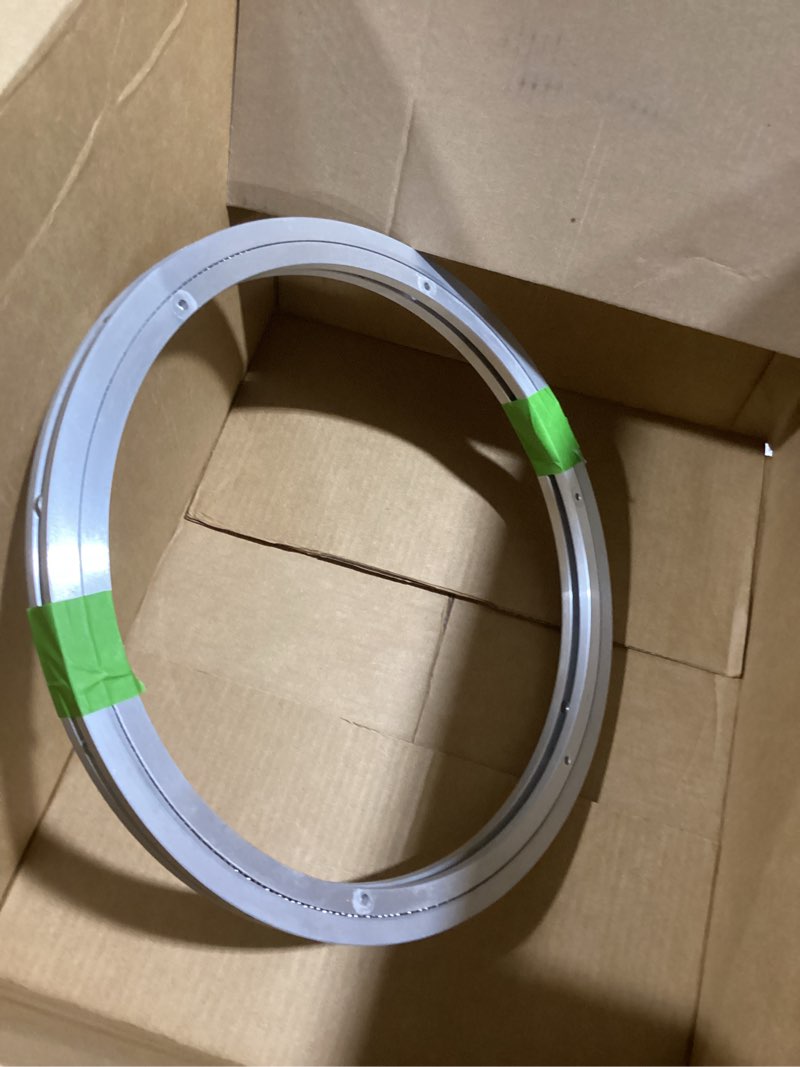 Condition photo showing As Is for JaGely 2 Pack 16 Inch Lazy Susan Hardware Aluminum Alloy Turntable Rotating Hardware Heavy Duty Lazy Susan Bearing Ring Mechanism for Kitchen Dinning Table