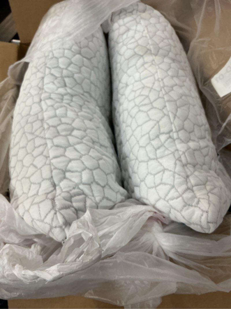 Condition photo showing As Is for qutool cooling pillow for sleeping 2 pack, luxury shredded memory foam bed queen pillows set of 2, cool pillow for hot sleepers adjustable firm pillow for side, back, stomach sleepers soft yet support white-cooling basic queen(2 pack)-20'*30'