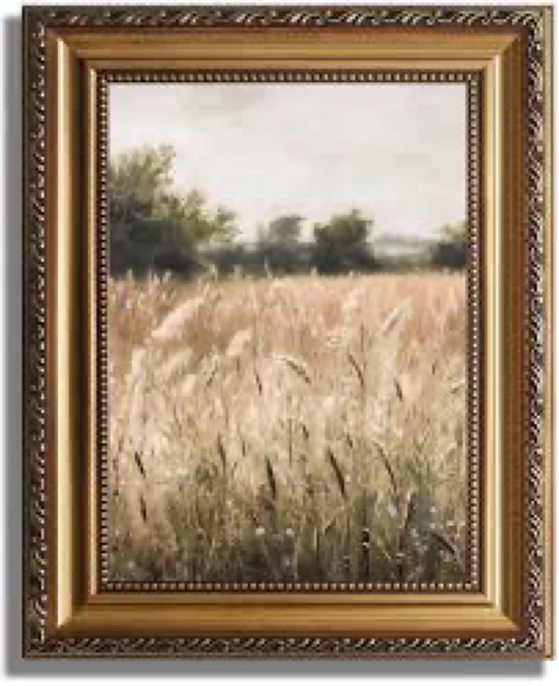 astrdecor vintage wildflower wall art, gold framed artprint farmhouse wall decor wildflower field la