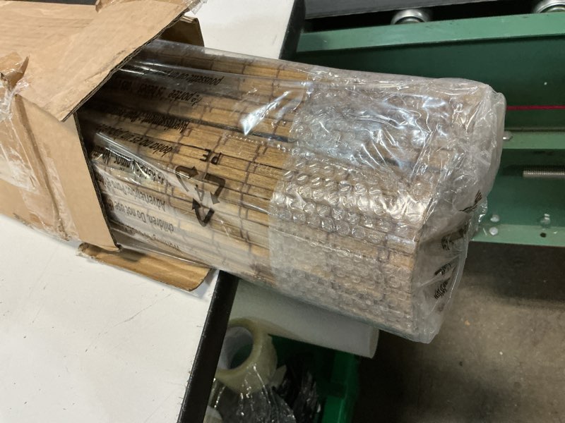 Condition photo showing Good Condition for lazblinds cordless bamboo roman shades, privacy blinds for interior windows, room darkening roll up bamboo blinds for home & patio, 42.5" w x 64" h, highfield teak pricacy - highfield teak 42.5" w x 64" h