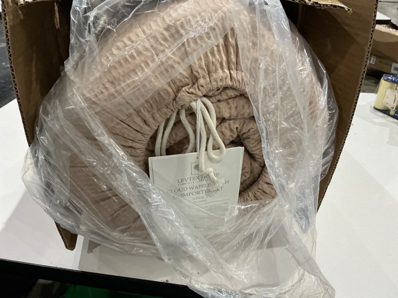 Condition photo showing Good Condition for levtex home cloud waffle king/cal king comforter set (106x94in) with 2 pillow shams (36x20in) - solid waffle cotton texture - blush - 100% cotton king size comforter set - soft, pre-washed king/cal king comforter blush