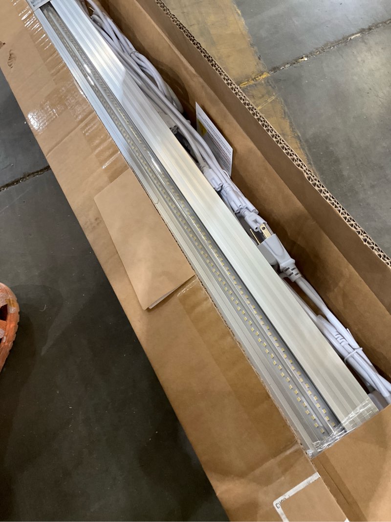 Condition photo showing As Is for 10pack 8ft led shop light, 6000k white 100w super bright, 15000lm v shape garage lighting, plug and play, upgrade hanging/surface linkable led shop lights for workshop 10pack with hanging