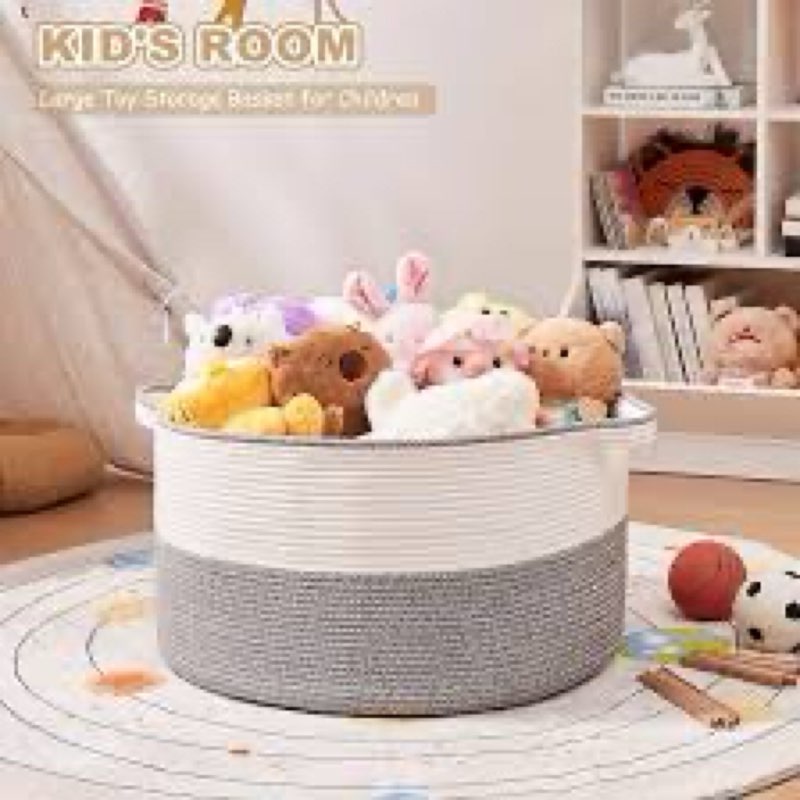 OIASKET Large Blanket Basket with Handles, 22.8" x 22.8" x 13" Woven Storage Basket for Living Room,