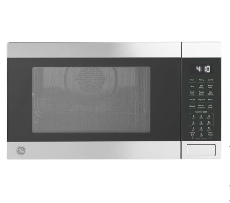 ge compact countertop microwave oven, 0.7 cubic ft., 700-watt capacity, 6 auto cooking settings, chi