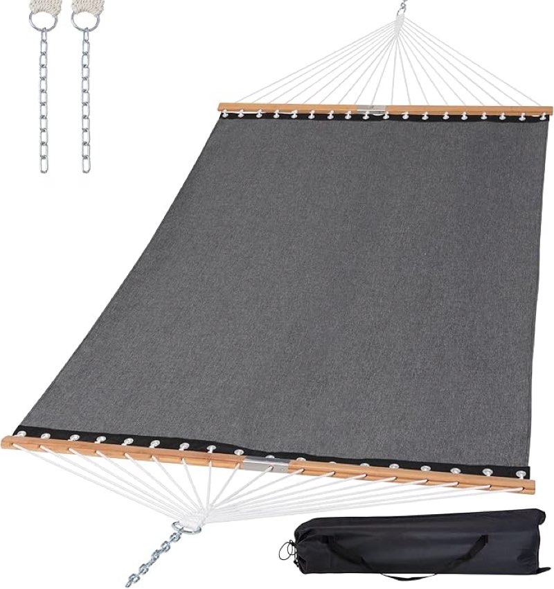 SUNCREAT Portable Double Outdoor Hammock, 450lbs Capacity, Quick Dry 2 Person Hammock with Carrying Bag, Dark Gray