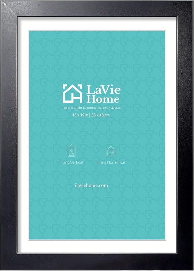 LaVie Home 13x19 Picture Frame Black Poster Frame, Display Pictures 11x17 with Mat or 13x19 Without Mat, Stable and Sturdy Frame and Polished Plexiglass, Horizontal and Vertical Format of The Walls