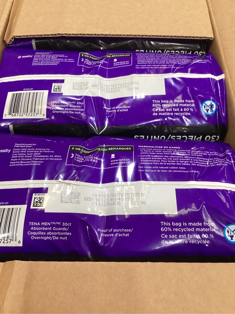 Condition photo showing Good Condition for tena men overnight incontinence guard, bladder control, discrete, overnight absorbency, 120 count