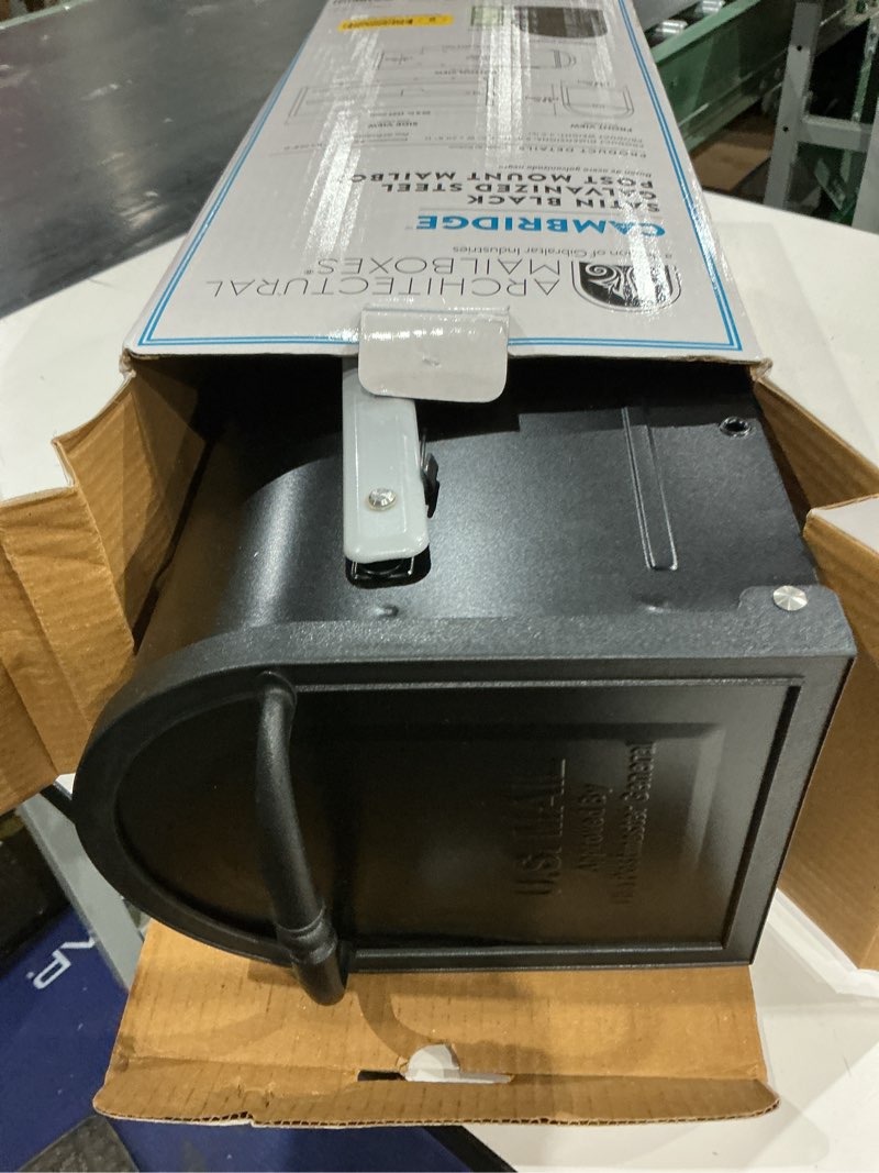 Condition photo showing As Is for architectural mailboxes standard (401-999-cu in) metal black post mount mailbox