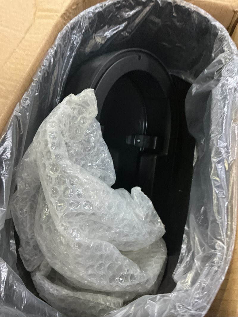 Condition photo showing New/Like New for jinligogo 5 gallon bathroom trash can with lid, automatic motion sensor black trash can, touchless slim waterproof garbage bin for kitchen, bedroom, office, and bathroom 1p-5 gallon black
