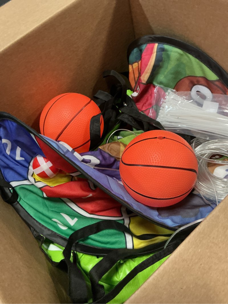 Condition photo showing Good Condition for trampoline accessories kit kids,basketball hoop with 3 mini basketballs,50ft solar lights fit 8 10 12 14 15 16ft trampoline outdoor 8 mode,choose from 2 kits with sprinkler or dart board & glow net dart board+light+bkb hoop&glow net