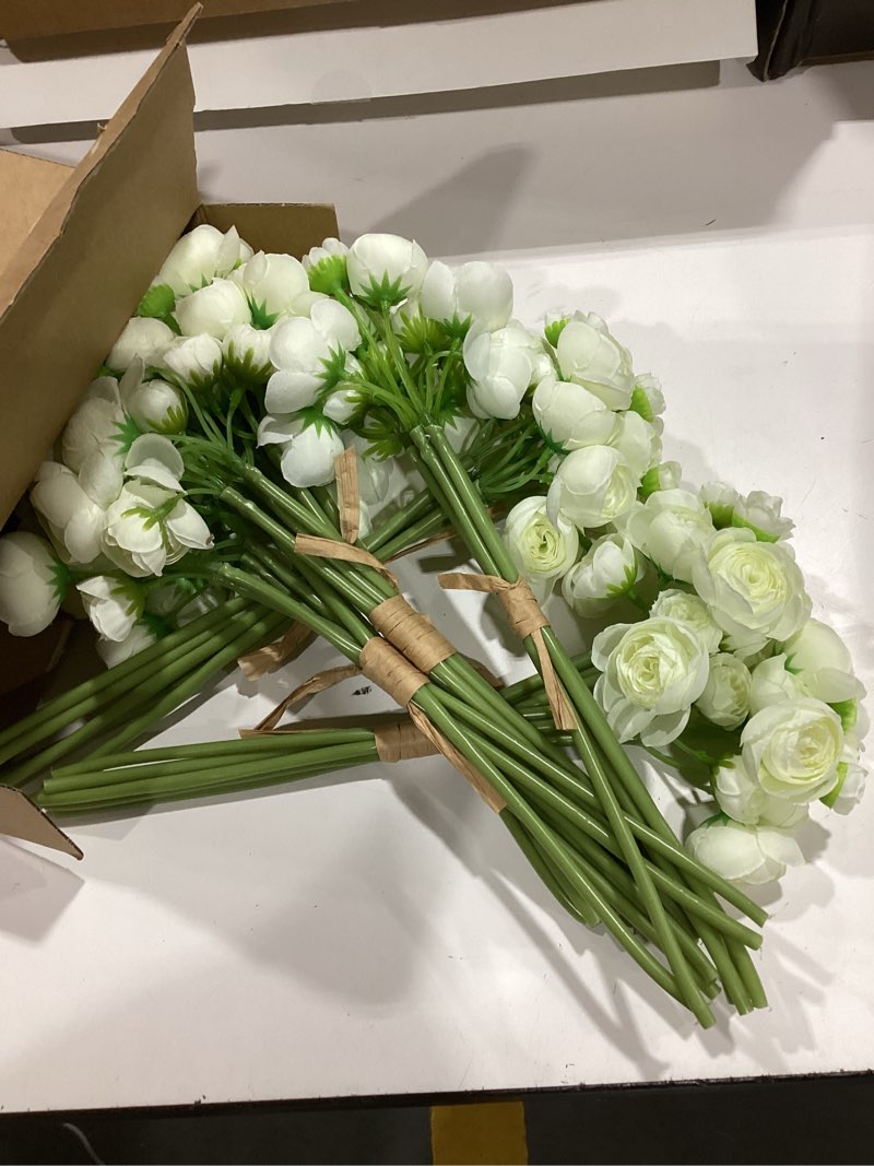Condition photo showing Good Condition for 36 pcs ranunculus artificial flower silk flower realistic faux mini peony with long stems fake ranunculus bouquet for diy bride wedding centerpiece decoration(ivory white)