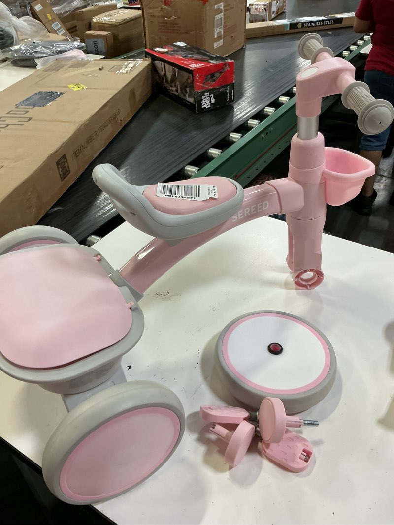 Condition photo showing As Is for sereed colorful lighting toddler tricycle for 2-5 years old girls, adjustable seat&handlebar trike, removable basket, birthday gift idea for kids ages 2+ (pink)