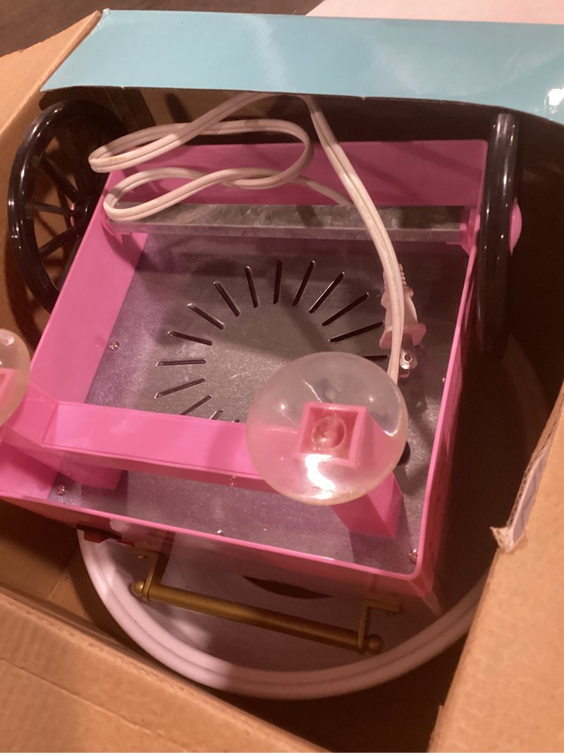 Condition photo showing As Is for Nostalgia Vintage Hard and Sugar Free Candy Countertop Cotton Candy Maker, Includes 2 Reusable Cones And Sugar Scoop – Pink