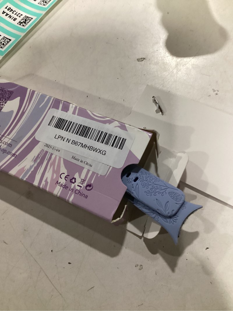 Condition photo showing Good Condition for minyee floral engraved band charms compatible with google pixel watch 4/3 41mm/ 2/1 bands women, cute soft silicone flower straps with decorative ring loop for pixel watch 2 (with band), blue light blue band/silver dog paw