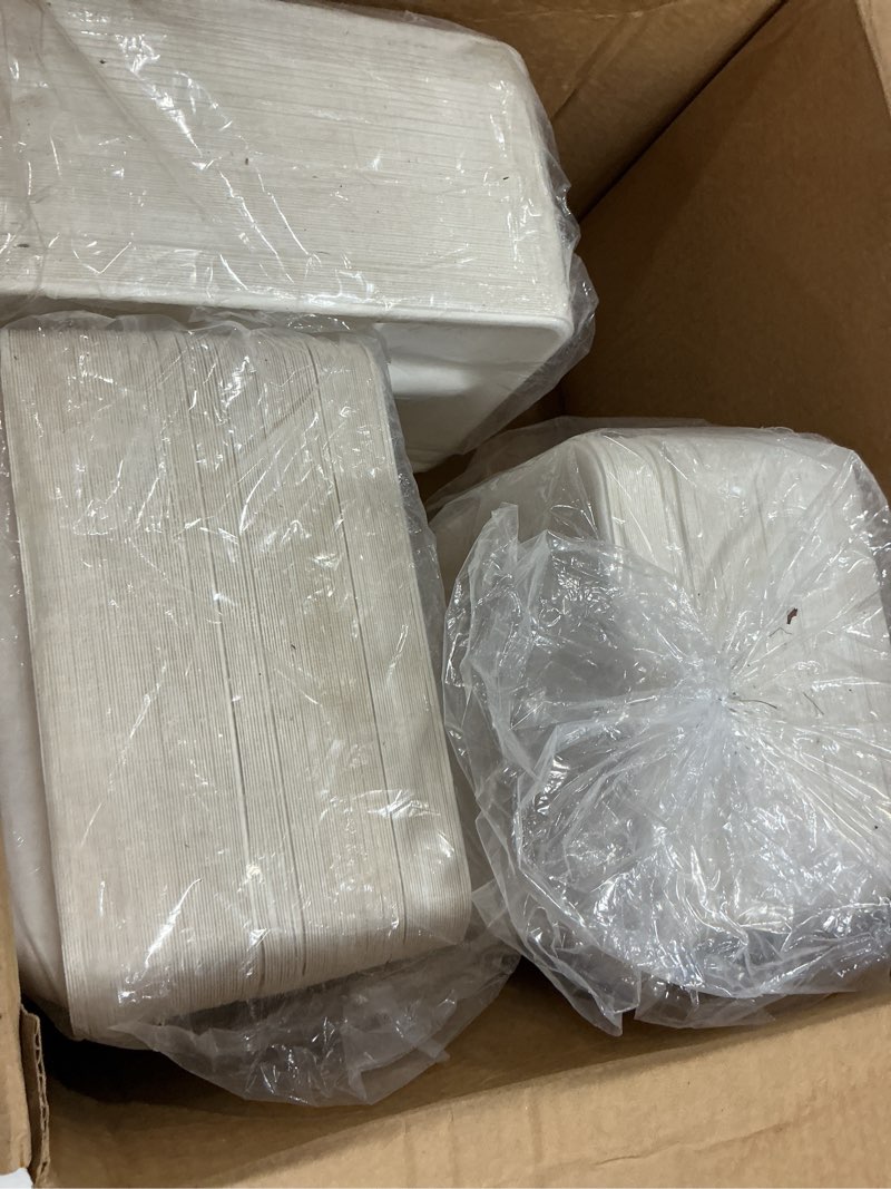 Condition photo showing New/Like New for jolly chef compostable 5 compartment paper plates 10*8.25*1 inch [500 pack] small heavy duty divided disposable white eco-friendly biodegradable food tray for school lunch dinner christmas 10*8.25in-500pack white
