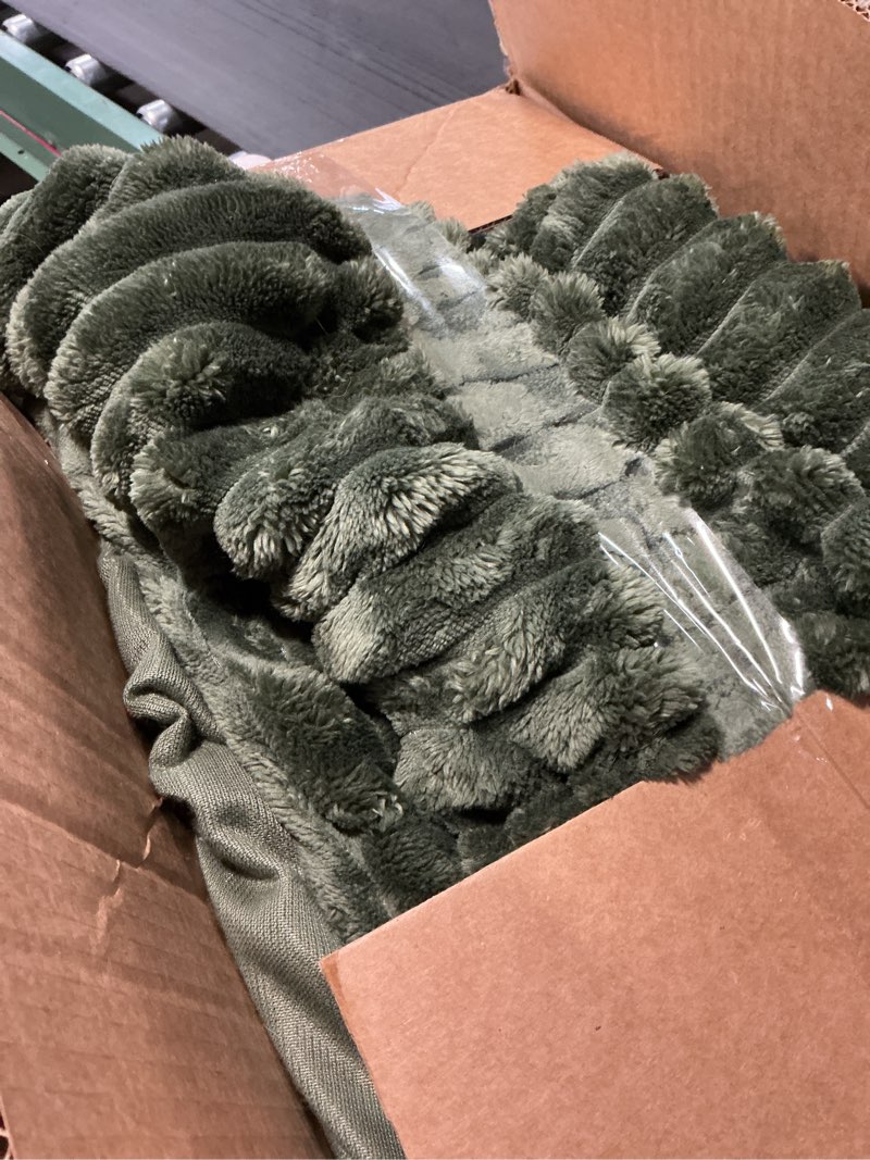 Condition photo showing Good Condition for Similar Cozy Bliss Faux Fur Throw Blanket for Couch, Cozy Warm Plush Striped Blanket for Sofa Bedroom Living Room, 50 * 60 Inches Green  Green Throw(50\" x 60\")