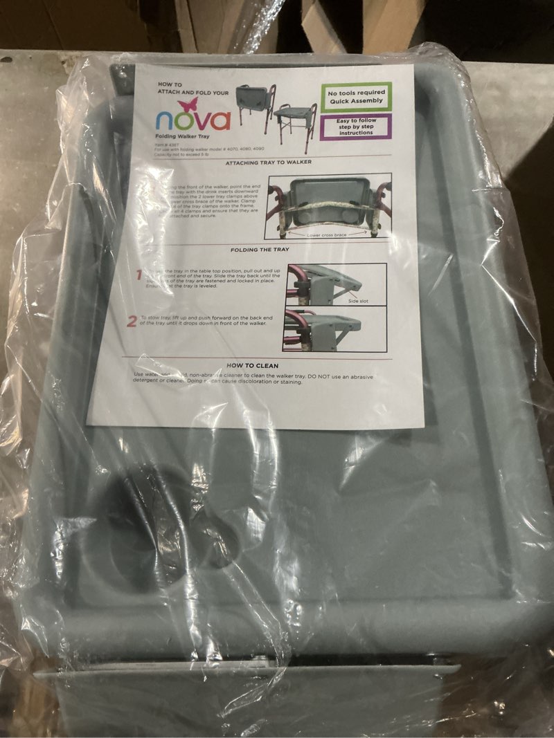 Condition photo showing As Is for nova medical products walker tray with two cup holders, gray, 1 count standard