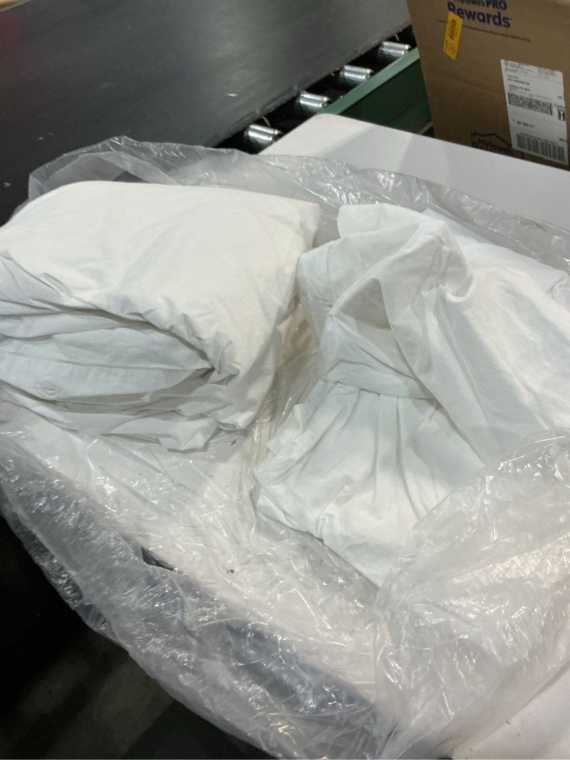 Condition photo showing As Is for quince organic brushed cotton deluxe bedding bundle, queen, white