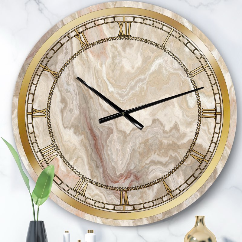 White Onyx Natural White Marble - Glam wall clock Size: Oversized